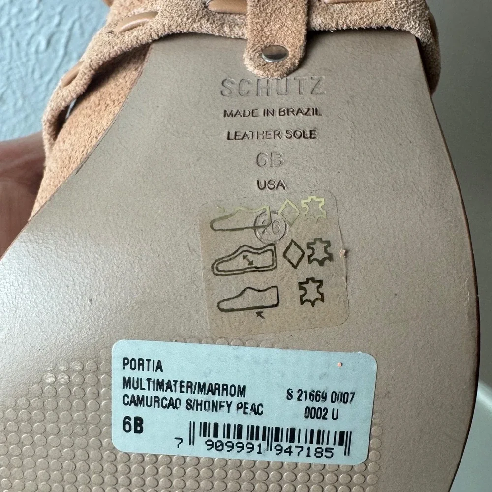 Schutz Portia Suede Ankle Boots Honey Peach Tan Leather Wrap Straps Size 6B - Picture 6 of 9
